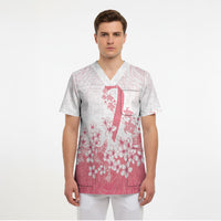 Breast Cancer Awareness Polynesian Scrub Top Floral Pink Ribbon