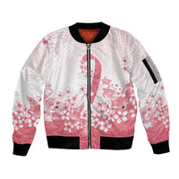 Breast Cancer Awareness Polynesian Sleeve Zip Bomber Jacket Floral Pink Ribbon