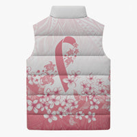 Breast Cancer Awareness Polynesian Sleeveless Puffer Jacket Floral Pink Ribbon