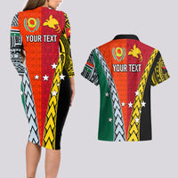 Personalised Papua New Guinea Mix Penama Couples Matching Long Sleeve Bodycon Dress and Hawaiian Shirt Tribal Patterns Half-Half Style LT7 - Polynesian Pride