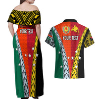 Personalised Papua New Guinea Mix Penama Couples Matching Off Shoulder Maxi Dress and Hawaiian Shirt Tribal Patterns Half-Half Style LT7 - Polynesian Pride