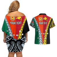 Personalised Papua New Guinea Mix Penama Couples Matching Off Shoulder Short Dress and Hawaiian Shirt Tribal Patterns Half-Half Style LT7 - Polynesian Pride