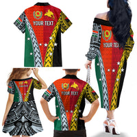 Personalised Papua New Guinea Mix Penama Family Matching Off Shoulder Long Sleeve Dress and Hawaiian Shirt Tribal Patterns Half-Half Style LT7 - Polynesian Pride