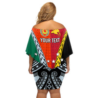 Personalised Papua New Guinea Mix Penama Off Shoulder Short Dress Tribal Patterns Half-Half Style LT7 - Polynesian Pride