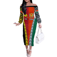 Personalised Papua New Guinea Mix Penama Off The Shoulder Long Sleeve Dress Tribal Patterns Half-Half Style LT7 Women Colorful - Polynesian Pride