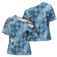 Blue Palaka Hawaii Cowboy Christmas Cross Shoulder Shirt Paniolo Mix Maile Lei - Polynesian Pride