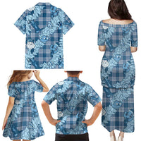 Blue Palaka Hawaii Cowboy Christmas Family Matching Puletasi and Hawaiian Shirt Paniolo Mix Maile Lei - Polynesian Pride