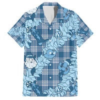 Blue Palaka Hawaii Cowboy Christmas Family Matching Short Sleeve Bodycon Dress and Hawaiian Shirt Paniolo Mix Maile Lei - Polynesian Pride
