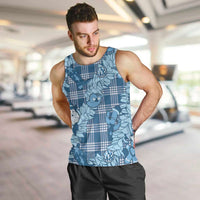 Blue Palaka Hawaii Cowboy Christmas Men Tank Top Paniolo Mix Maile Lei - Polynesian Pride