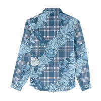 Blue Palaka Hawaii Cowboy Christmas Women Casual Shirt Paniolo Mix Maile Lei - Polynesian Pride