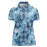 Blue Palaka Hawaii Cowboy Christmas Women Polo Shirt Paniolo Mix Maile Lei - Polynesian Pride