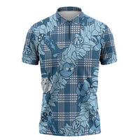 Blue Palaka Hawaii Cowboy Christmas Zipper Polo Shirt Paniolo Mix Maile Lei - Polynesian Pride