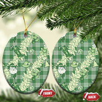 Green Palaka Hawaii Cowboy Christmas Ceramic Ornament Paniolo Mix Maile Lei - Polynesian Pride