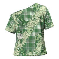 Green Palaka Hawaii Cowboy Christmas Cross Shoulder Shirt Paniolo Mix Maile Lei - Polynesian Pride