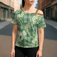 Green Palaka Hawaii Cowboy Christmas Cross Shoulder Shirt Paniolo Mix Maile Lei - Polynesian Pride