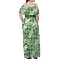 Green Palaka Hawaii Cowboy Christmas Family Matching Off Shoulder Maxi Dress and Hawaiian Shirt Paniolo Mix Maile Lei - Polynesian Pride
