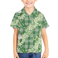 Green Palaka Hawaii Cowboy Christmas Family Matching Puletasi and Hawaiian Shirt Paniolo Mix Maile Lei - Polynesian Pride