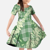 Green Palaka Hawaii Cowboy Christmas Family Matching Short Sleeve Bodycon Dress and Hawaiian Shirt Paniolo Mix Maile Lei - Polynesian Pride