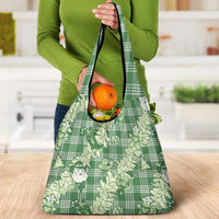 Green Palaka Hawaii Cowboy Christmas Grocery Bag Paniolo Mix Maile Lei - Polynesian Pride