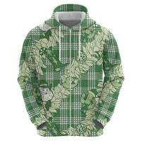 Green Palaka Hawaii Cowboy Christmas Hoodie Paniolo Mix Maile Lei - Polynesian Pride