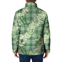 Green Palaka Hawaii Cowboy Christmas Padded Jacket Paniolo Mix Maile Lei - Polynesian Pride