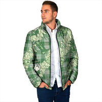 Green Palaka Hawaii Cowboy Christmas Padded Jacket Paniolo Mix Maile Lei - Polynesian Pride