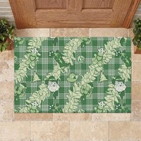 Green Palaka Hawaii Cowboy Christmas Rubber Doormat Paniolo Mix Maile Lei - Polynesian Pride