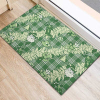 Green Palaka Hawaii Cowboy Christmas Rubber Doormat Paniolo Mix Maile Lei - Polynesian Pride