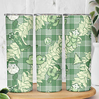 Green Palaka Hawaii Cowboy Christmas Skinny Tumbler Paniolo Mix Maile Lei LT7 - Polynesian Pride