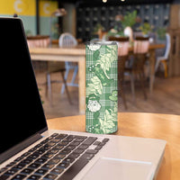 Green Palaka Hawaii Cowboy Christmas Skinny Tumbler Paniolo Mix Maile Lei LT7 - Polynesian Pride