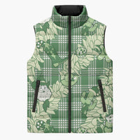 Green Palaka Hawaii Cowboy Christmas Sleeveless Puffer Jacket Paniolo Mix Maile Lei - Polynesian Pride