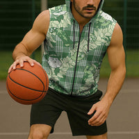 Green Palaka Hawaii Cowboy Christmas Sleeveless Zip Hoodie Paniolo Mix Maile Lei - Polynesian Pride