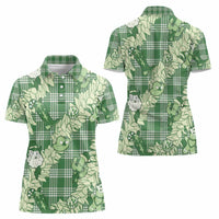 Green Palaka Hawaii Cowboy Christmas Women Polo Shirt Paniolo Mix Maile Lei - Polynesian Pride
