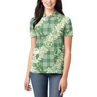 Green Palaka Hawaii Cowboy Christmas Women Polo Shirt Paniolo Mix Maile Lei - Polynesian Pride