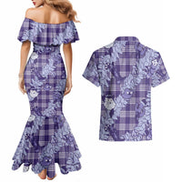 Purple Palaka Hawaii Cowboy Christmas Couples Matching Mermaid Dress and Hawaiian Shirt Paniolo Mix Maile Lei LT7 - Polynesian Pride