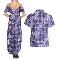 Purple Palaka Hawaii Cowboy Christmas Couples Matching Summer Maxi Dress and Hawaiian Shirt Paniolo Mix Maile Lei LT7 - Polynesian Pride
