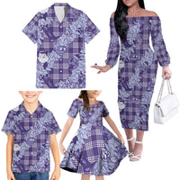Purple Palaka Hawaii Cowboy Christmas Family Matching Off The Shoulder Long Sleeve Dress and Hawaiian Shirt Paniolo Mix Maile Lei - Polynesian Pride