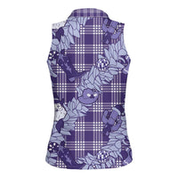 Purple Palaka Hawaii Cowboy Christmas Women Sleeveless Polo Shirt Paniolo Mix Maile Lei - Polynesian Pride