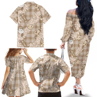 Khaki Palaka Hawaii Cowboy Christmas Family Matching Off The Shoulder Long Sleeve Dress and Hawaiian Shirt Paniolo Mix Maile Lei - Polynesian Pride