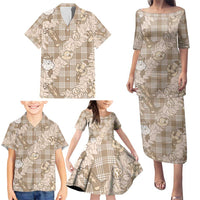 Khaki Palaka Hawaii Cowboy Christmas Family Matching Puletasi and Hawaiian Shirt Paniolo Mix Maile Lei - Polynesian Pride