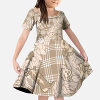 Khaki Palaka Hawaii Cowboy Christmas Kid Short Sleeve Dress Paniolo Mix Maile Lei - Polynesian Pride