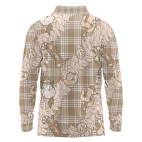 Khaki Palaka Hawaii Cowboy Christmas Long Sleeve Polo Shirt Paniolo Mix Maile Lei - Polynesian Pride