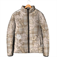 Khaki Palaka Hawaii Cowboy Christmas Padded Jacket Paniolo Mix Maile Lei - Polynesian Pride