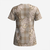 Khaki Palaka Hawaii Cowboy Christmas Scrub Top Paniolo Mix Maile Lei - Polynesian Pride