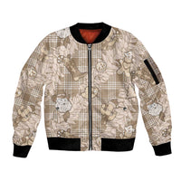 Khaki Palaka Hawaii Cowboy Christmas Sleeve Zip Bomber Jacket Paniolo Mix Maile Lei - Polynesian Pride