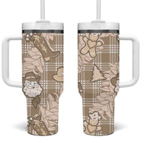 Khaki Palaka Hawaii Cowboy Christmas Tumbler With Handle Paniolo Mix Maile Lei - Polynesian Pride