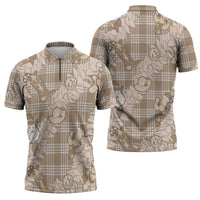 Khaki Palaka Hawaii Cowboy Christmas Zipper Polo Shirt Paniolo Mix Maile Lei - Polynesian Pride