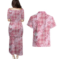 Pink Palaka Hawaii Cowboy Christmas Couples Matching Puletasi and Hawaiian Shirt Paniolo Mix Maile Lei LT7 - Polynesian Pride