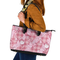 Pink Palaka Hawaii Cowboy Christmas Leather Tote Bag Paniolo Mix Maile Lei - Polynesian Pride