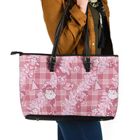 Pink Palaka Hawaii Cowboy Christmas Leather Tote Bag Paniolo Mix Maile Lei - Polynesian Pride